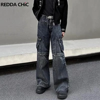 REDDACHiC Heavy Industry Deconstructed Men Cargo Pants Studded Pocket Patchwork Vintage Wash Y2k Baggy Jeans Hip Hop Streetwear 1