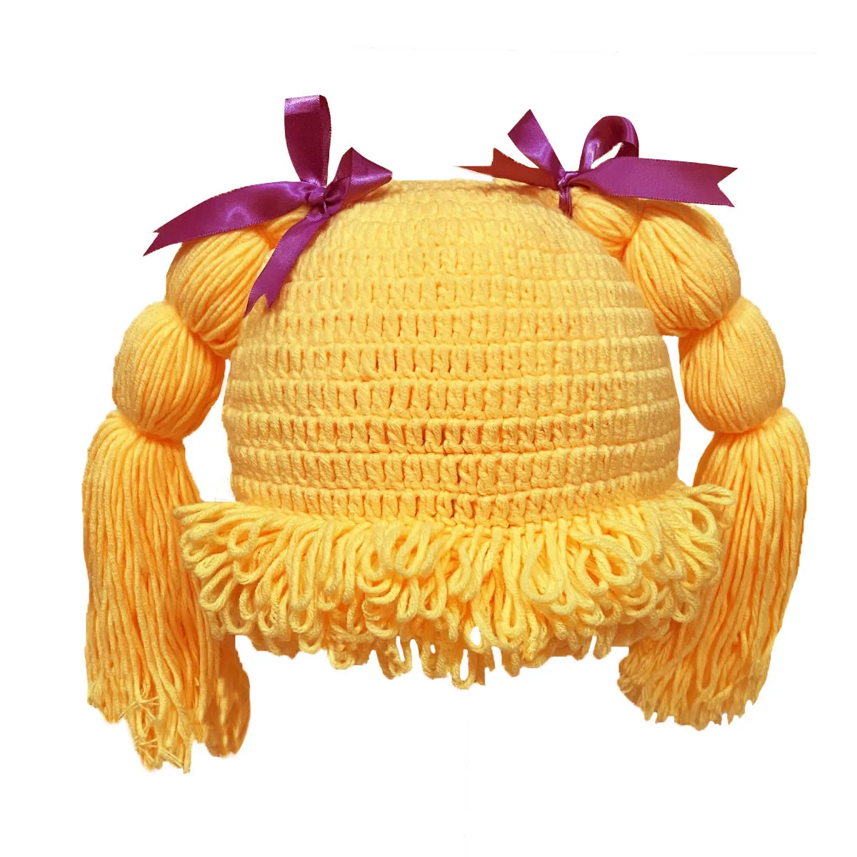 

BomHCS Knitted Pigtail Wig Beanie Handmade Women Girl's Braid Hat Bowknot Cap