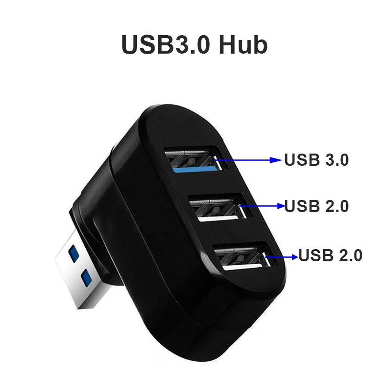 OULLX USB 2.0 HUB 180 ° Rotation Adapter Extender Mini Splitter Box 1 to 3 Ports High Speed USB 2.0 For PC Computer Laptop 5