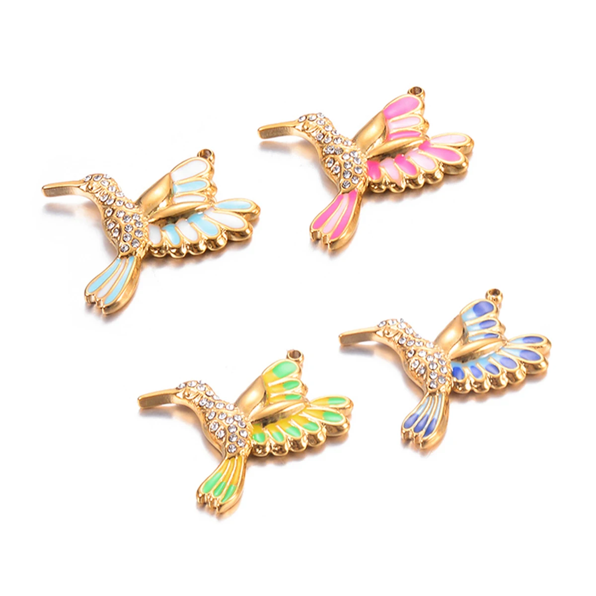 

Wholesale 5Pcs Stainless Steel Enamel Rhinestone Hummingbird Bird Charms Pendant DIY Jewelry Making Necklace Accessories
