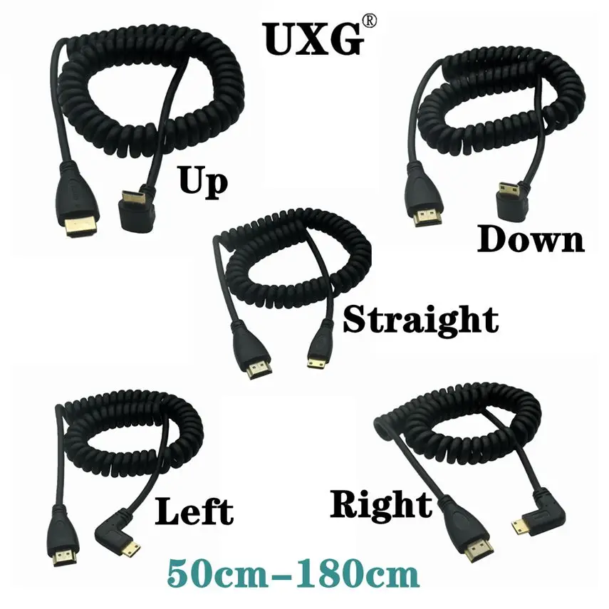 

Spring Extension Mini HDMI-compatible HD A-C Cable 90 Degree Angled Up Left Right Down Male To Male Spring Curl Flexible Cable