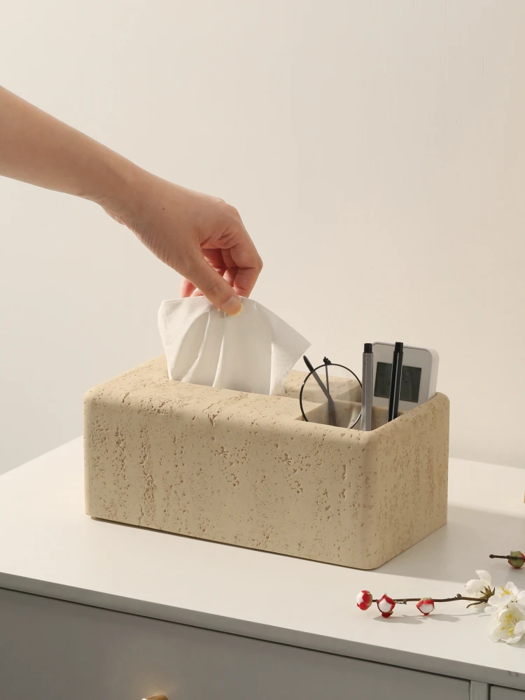 Natural Cave Stone Material Tissue Box Light Luxury Wabi-Sabi Multifunction Tissue Box Home Living Room Decoration Storage Box 5