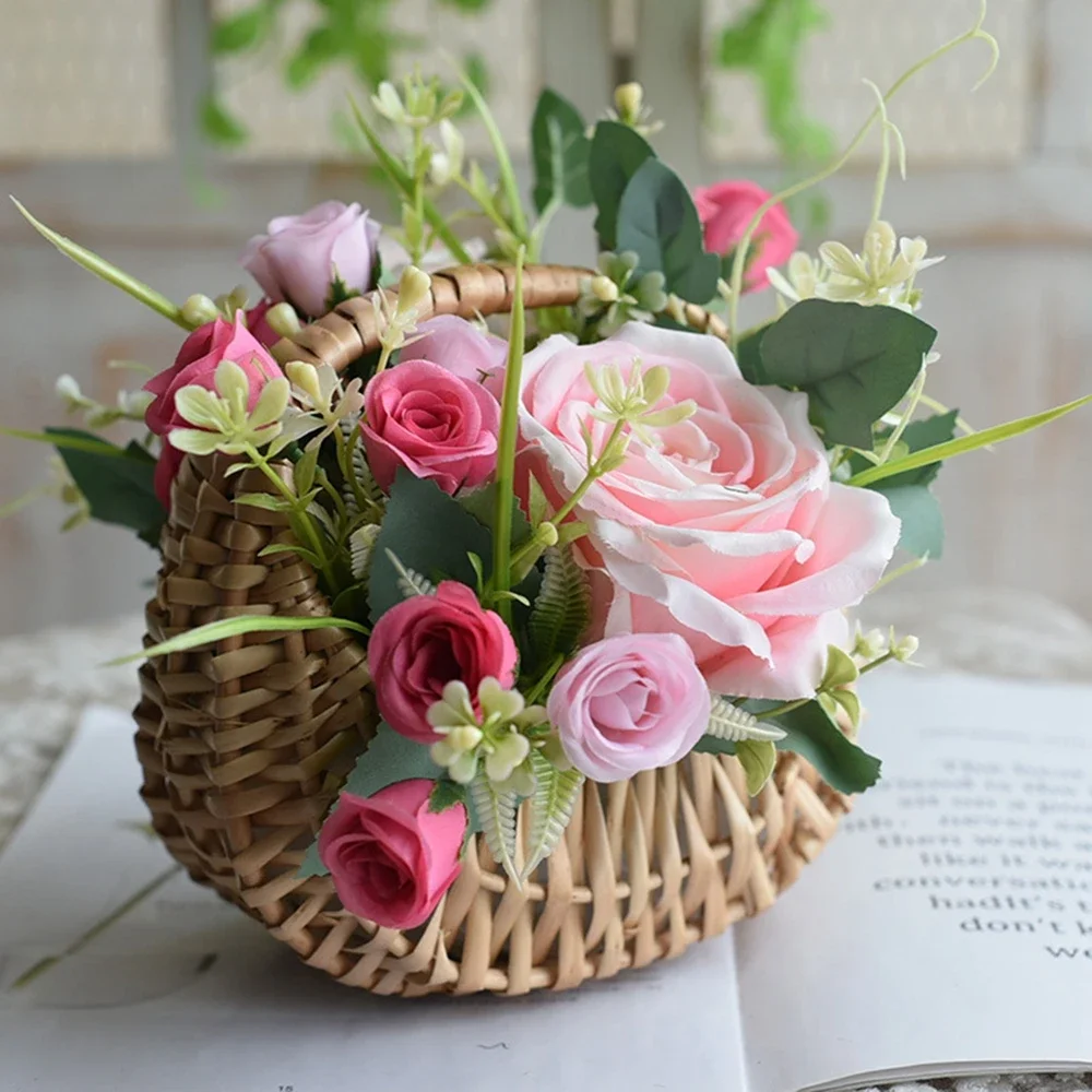 Wicker Rattan Basket Woven Flower Basket For Home Wedding Rattan Storage Basket Flower Girl Hand Basket Home Decor Storage Baske 5