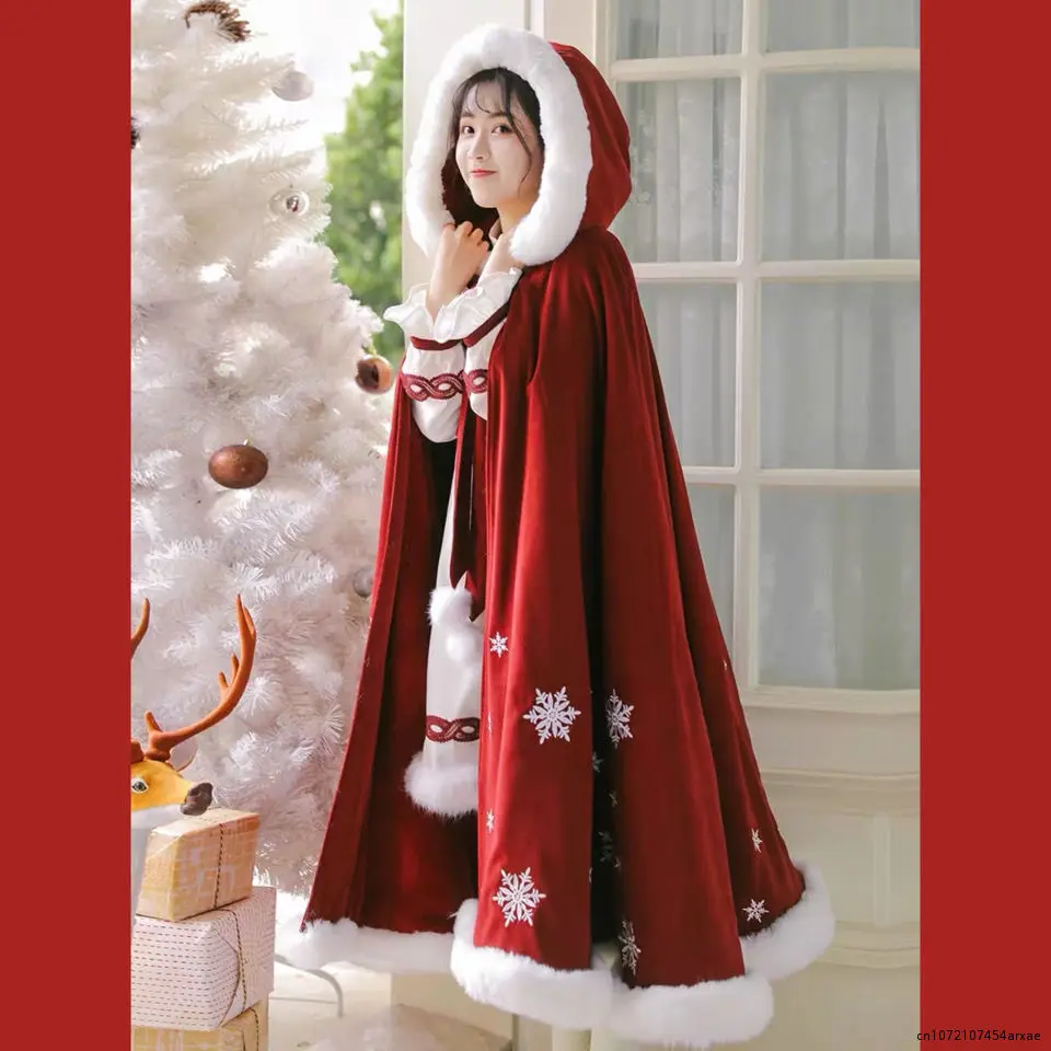 

Suit Cloak Women's New Winter Warmth Chinese Coat Hooded Cloak Coat Ancient Traditional Plush Thickened Women's Red