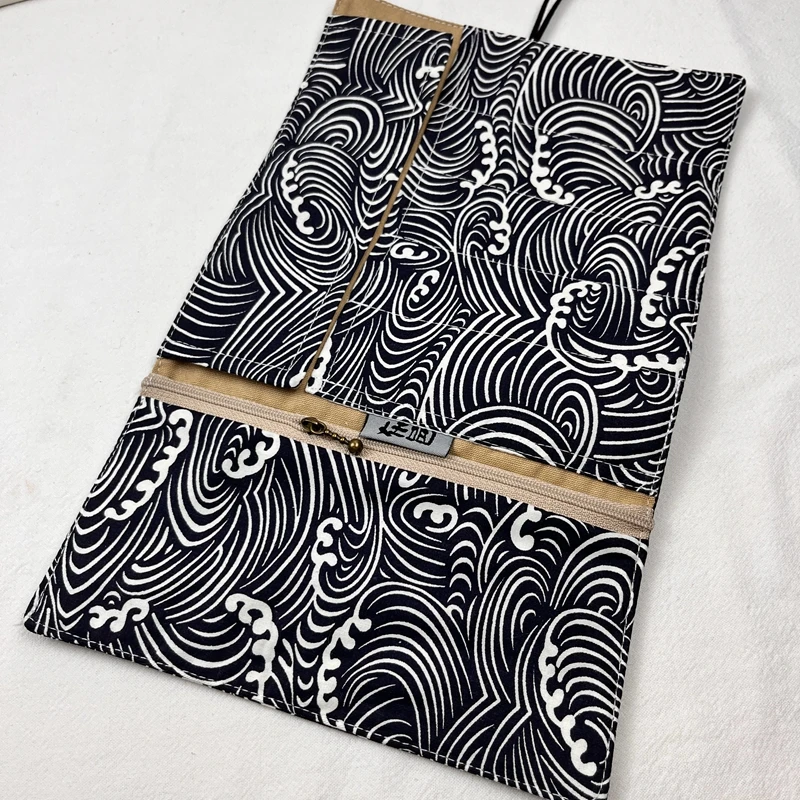 수제 검은 패브릭 펜 커튼 대용량 펜 가방 편지지 보관 가방 펜 가방 휴대용 롤링 커튼