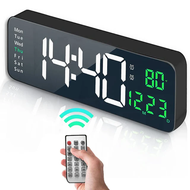 Nagy Elektronikus Falóra Távirányító Hőmérséklet-Dátuma Kikapcsolja A Memória Asztal Óra Falra Szerelt Kettős Riasztás Digitális Led-Es Órákat