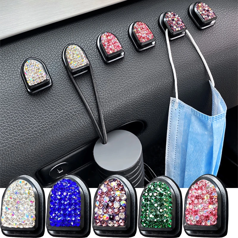 Crystal Rhinestone Car Hooks Car Hanging Bag universal Ornaments Decor Hooks Creative Mini Bling Hook Auto Interior Accessories car interior creative metal hanging wheel hub piston turbo style ornament keychain auto perfume pendant car styling accessories