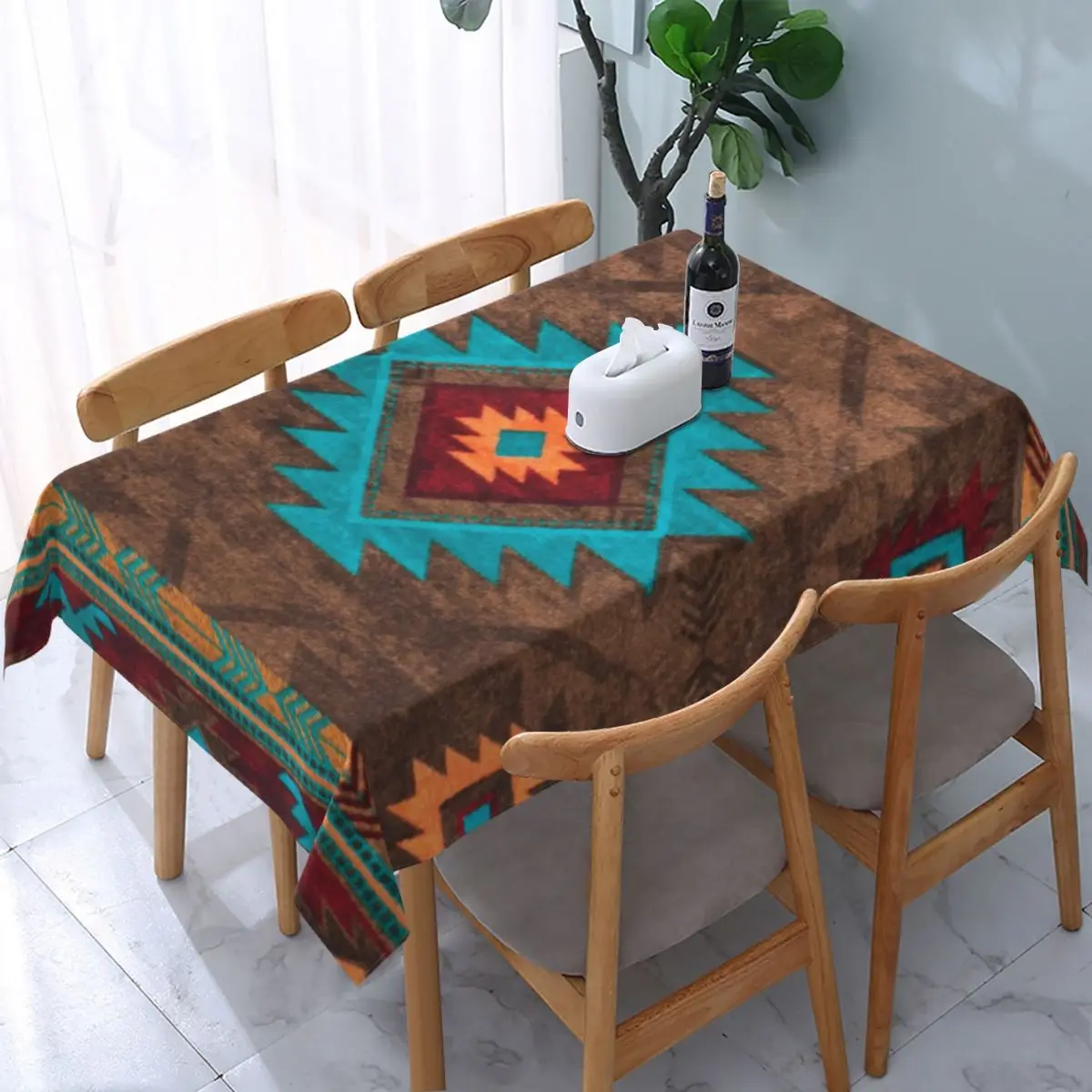 

Waterproof Boho Navajo Vintage Turkish Kilim Diamond Pattern Table Cover Bohemian Table Cloth Backing Edge Tablecloth for Picnic