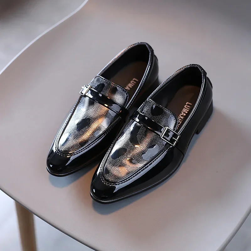Children's Leather Shoes Fashion British Style Boy School Performance Low-heeled Versatile Kids Wedding Pointed Toe Single Shoes 2