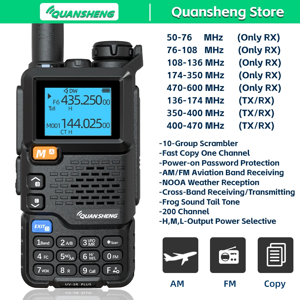 Quansheng UV 5R 플러스 워키토키 통신 AM FM 양방향 라디오 스테이션 K5 리시버 햄 아마추어 무선 세트 장거리