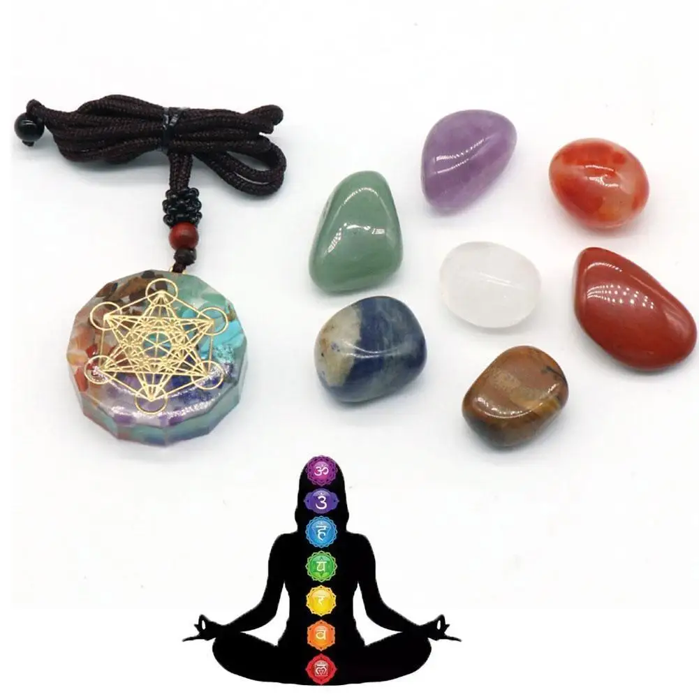 Kit Chakras Cristal Natural, Pedra Ametista Cura Set, Coleção Espiritual, 7 Colar Reiki, Presentes Chakra Yoga Meditação, S P1v4