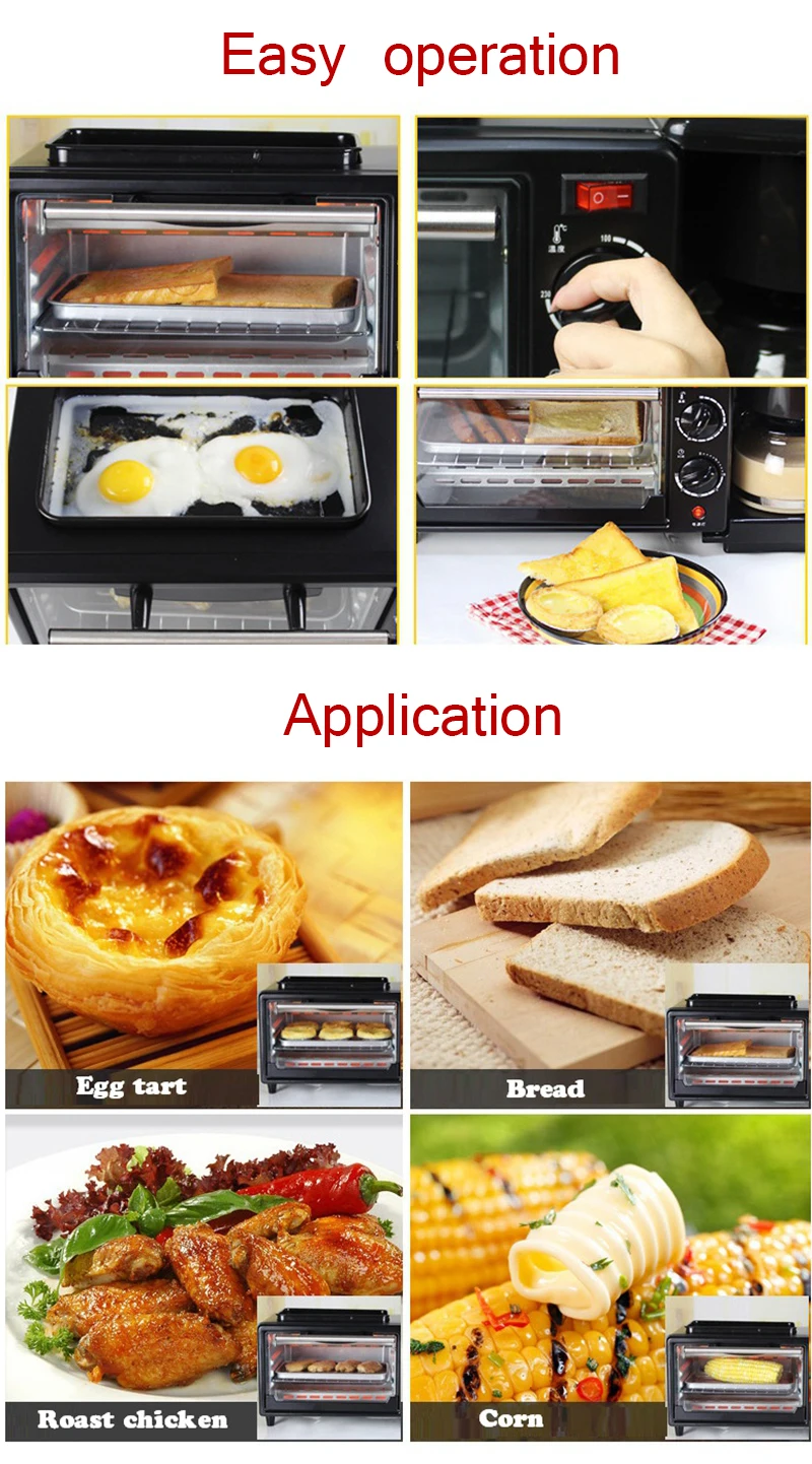 Description Picture 3 of itemHousehold 3 In 1 Multifunction Bread Toaster 9L Electric Oven Coffee Maker Pizza Egg Tart Oven Frying Pan Breakfast Machine