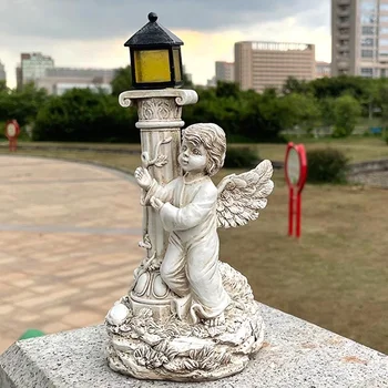 Lâmpada Solar coluna romana com escultura menino anjo