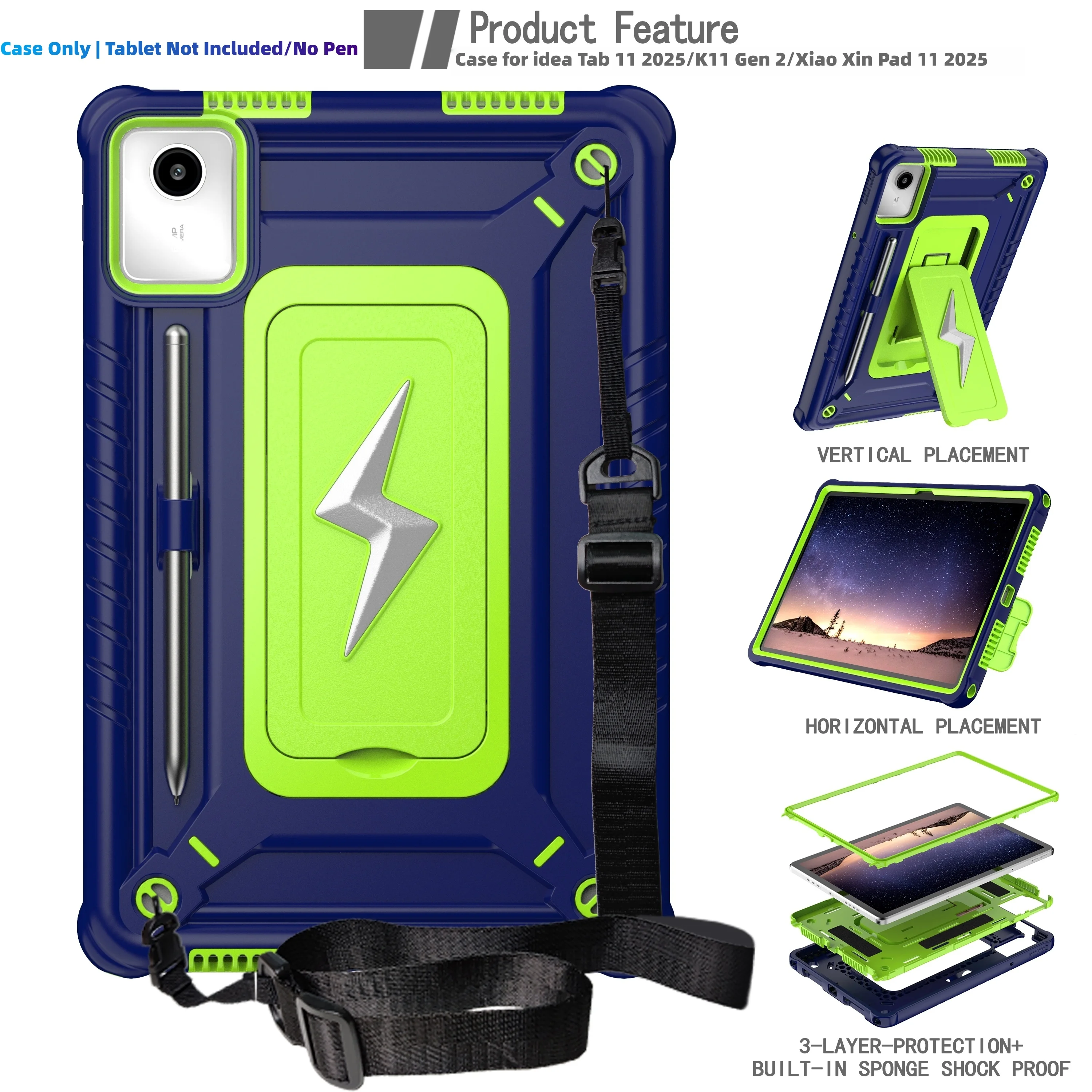 Heavy Duty Shockproof Tablet Case with Kickstand and Shoulder Strap
