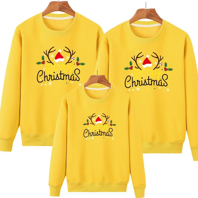 Conjuntos familiares a juego de Navidad Sudadera con capucha de dibujos animados de ciervos navideños Padre Madre Niños Tops de algodón Ropa para parejas