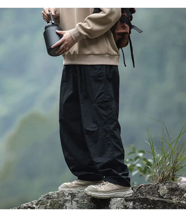 Buckle Waistband Workwear Autumn Side Pocket Outdoor Texture Slightly Wrinkled Casual Pants baggy pants men clothing