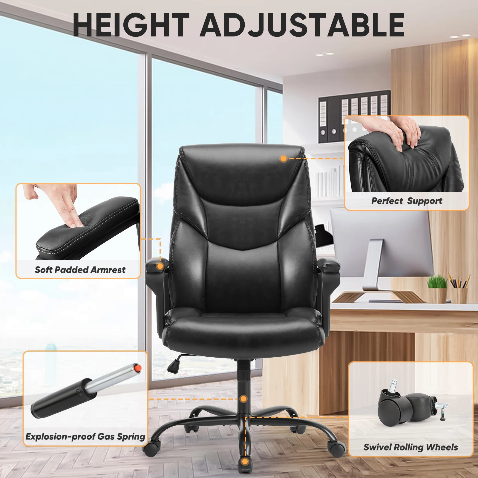 JHK Ergonomic PU Leather Padded Armrest Living Room Rocking Gaming Chair Swivel Wheel With Lumbar Support Gaming Chairs 4