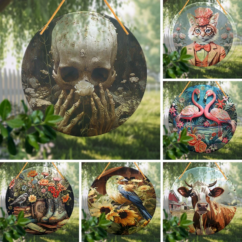 사무실, 야외, 실내, 비즈니스용 아크릴 사인 창, 정원 원예 꽃, 해골 화환 사인, 8x8 인치 (20x20cm), 1 개 