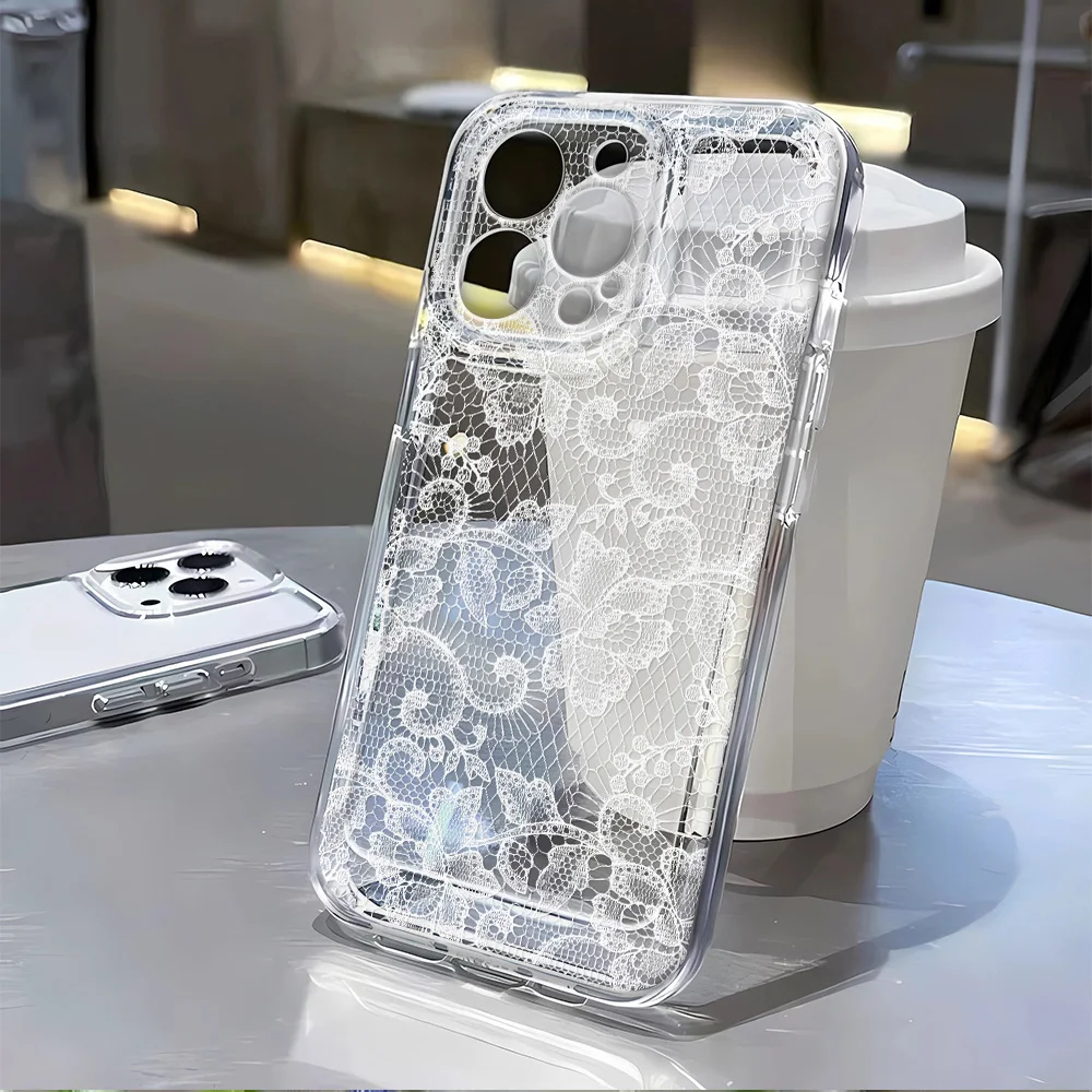 Elegant White and Pink Lace Floral Pattern Clear Phone Case