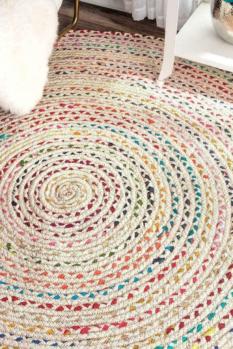 Rug Cotton Handmade Braided Style Round Rug Reversible Braided Modern Floor  Mat Rugs for Bedroom - AliExpress