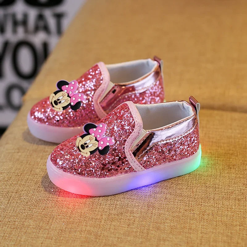 Disney Mickey mouse casual shoes 2021autumn new bright lights boys girls luminous sequin shoes LED flash children's shoes 2