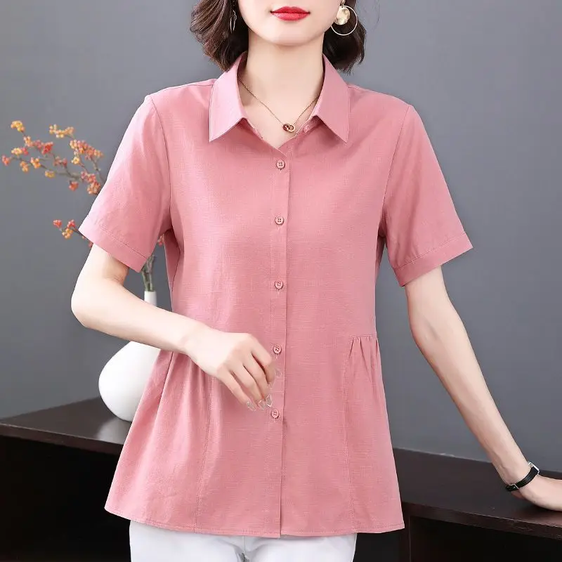 

2024 New Summer KPOP Fashion Style Retro Aesthetic Office Lady Women's Shirt Solid Color Irregular V Neck Short Sleeve Chic Tops