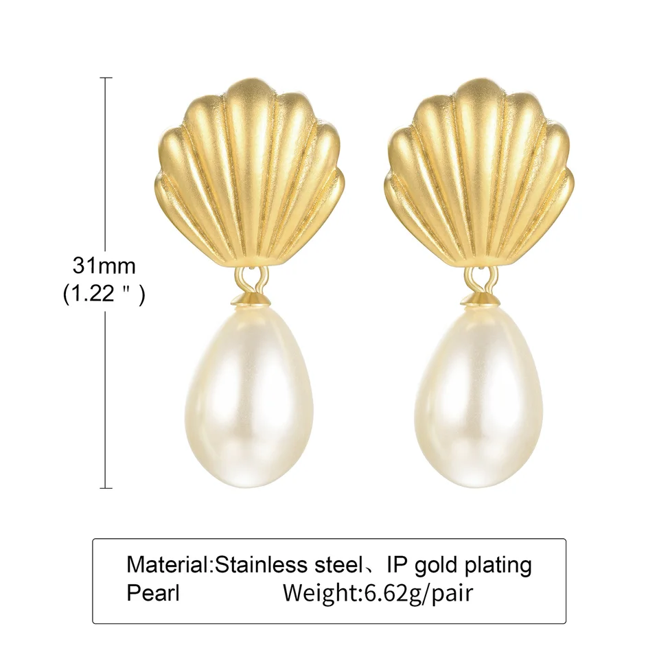 Orecchini A Goccia In Argento Sterling 925 Con Perla Di Conchiglia – Placcato Oro – Regalo Per Donna