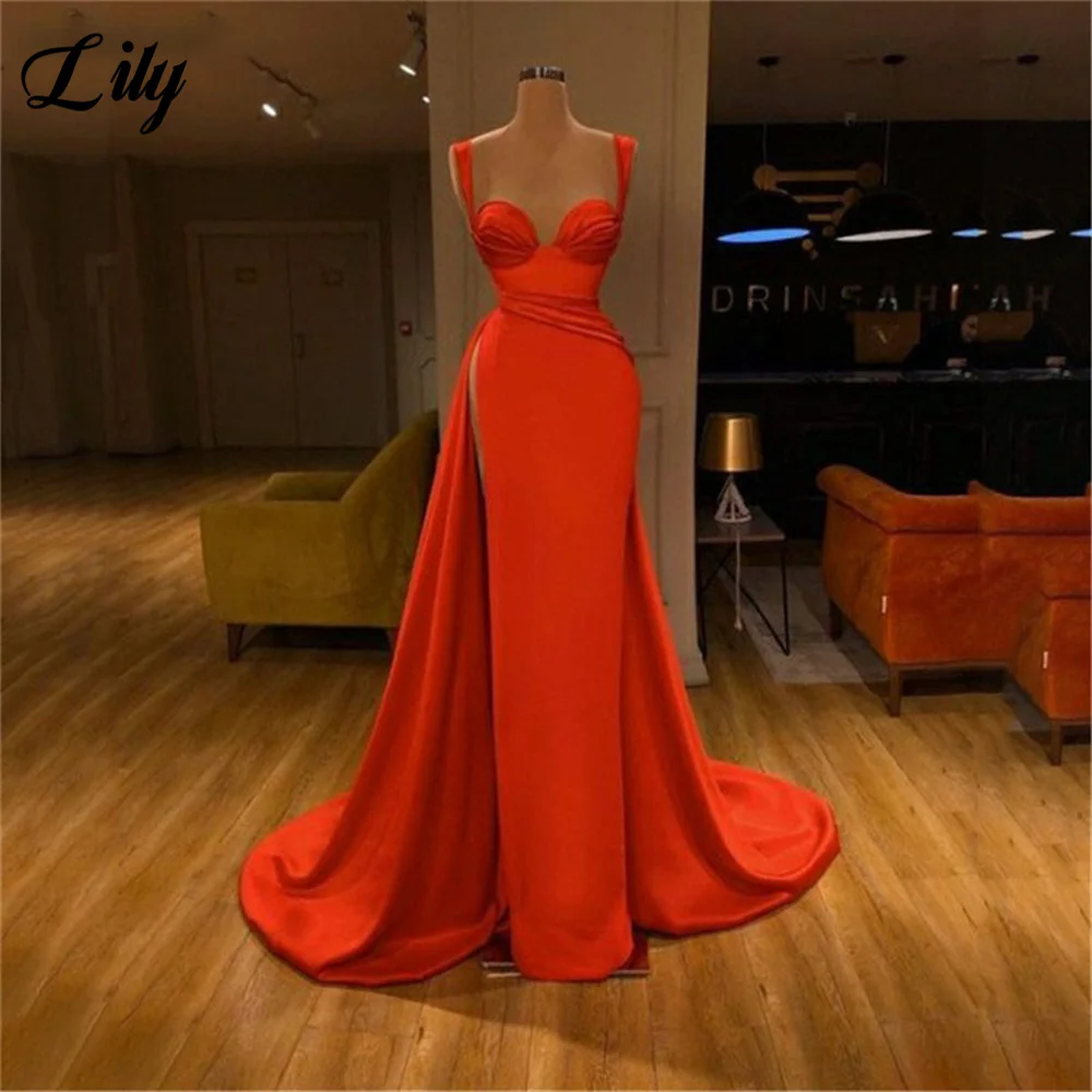 

Lily Orange Sweetheart Charming Prom Dress Gown Side Split Stain Formal Gowns Spaghetti Strap Evening Gowns vestidos de noche