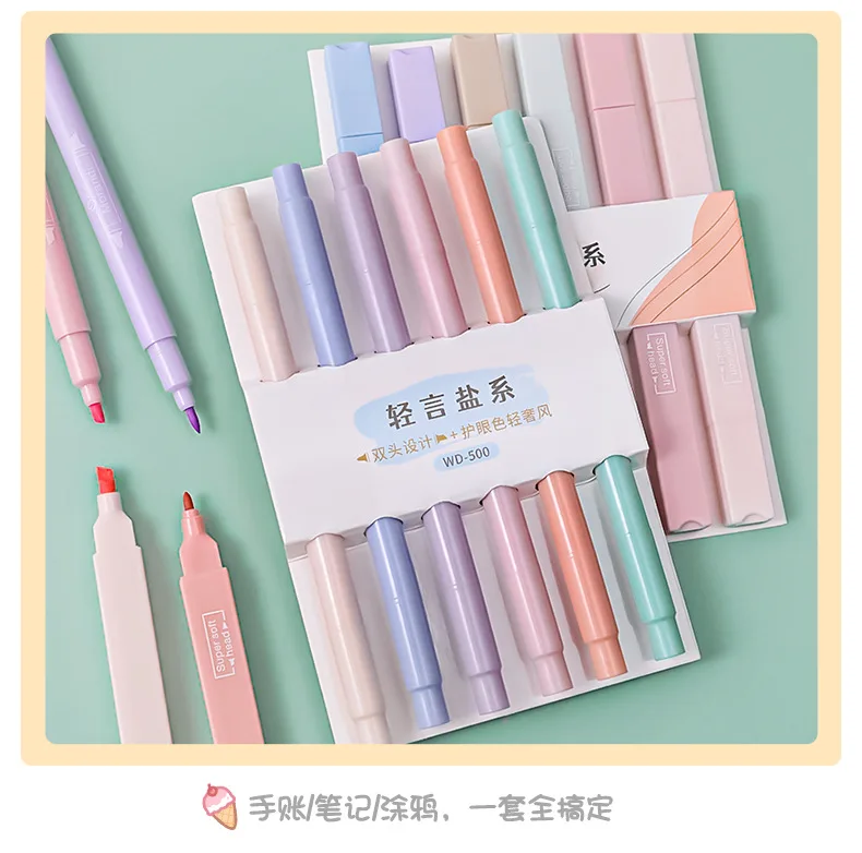 6pcs/Set Colorful Highlighter Pen Candy pen Double Head Marker Stationery Hilighter Art Marker Student Pen color gel pen