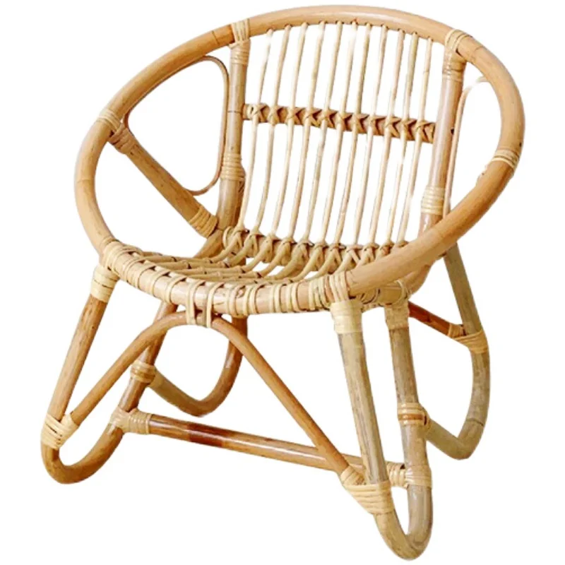 INS Children's Rattan Chair, Indonesian Plant Fiber Seat, Photography Studio Baby Chair, Handwoven Round Stool, Bohemian Style