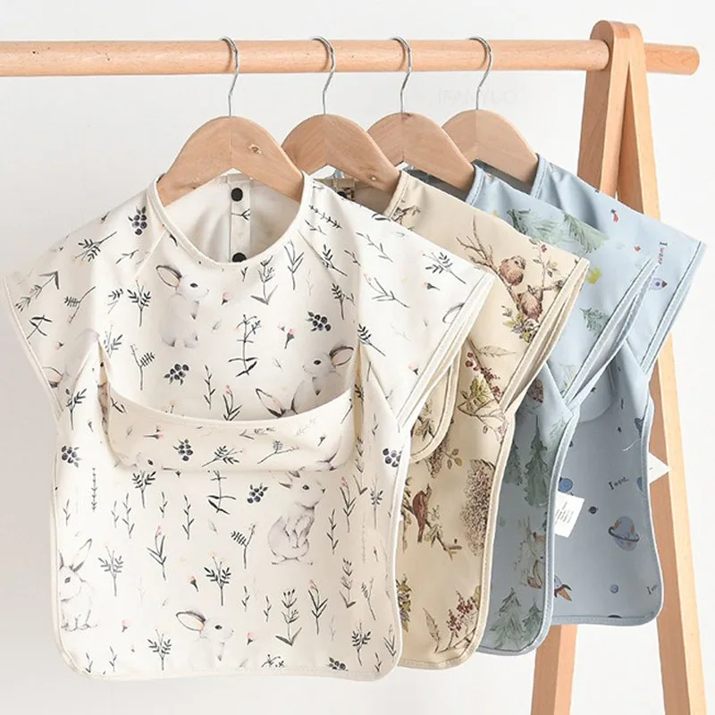 Fashion New Children Anti Dirt Smork Baby Sleeveless Waterproof PU Bib Toddler Reverse Dressing Bib Kids Meals Bag Feeding Apron 3