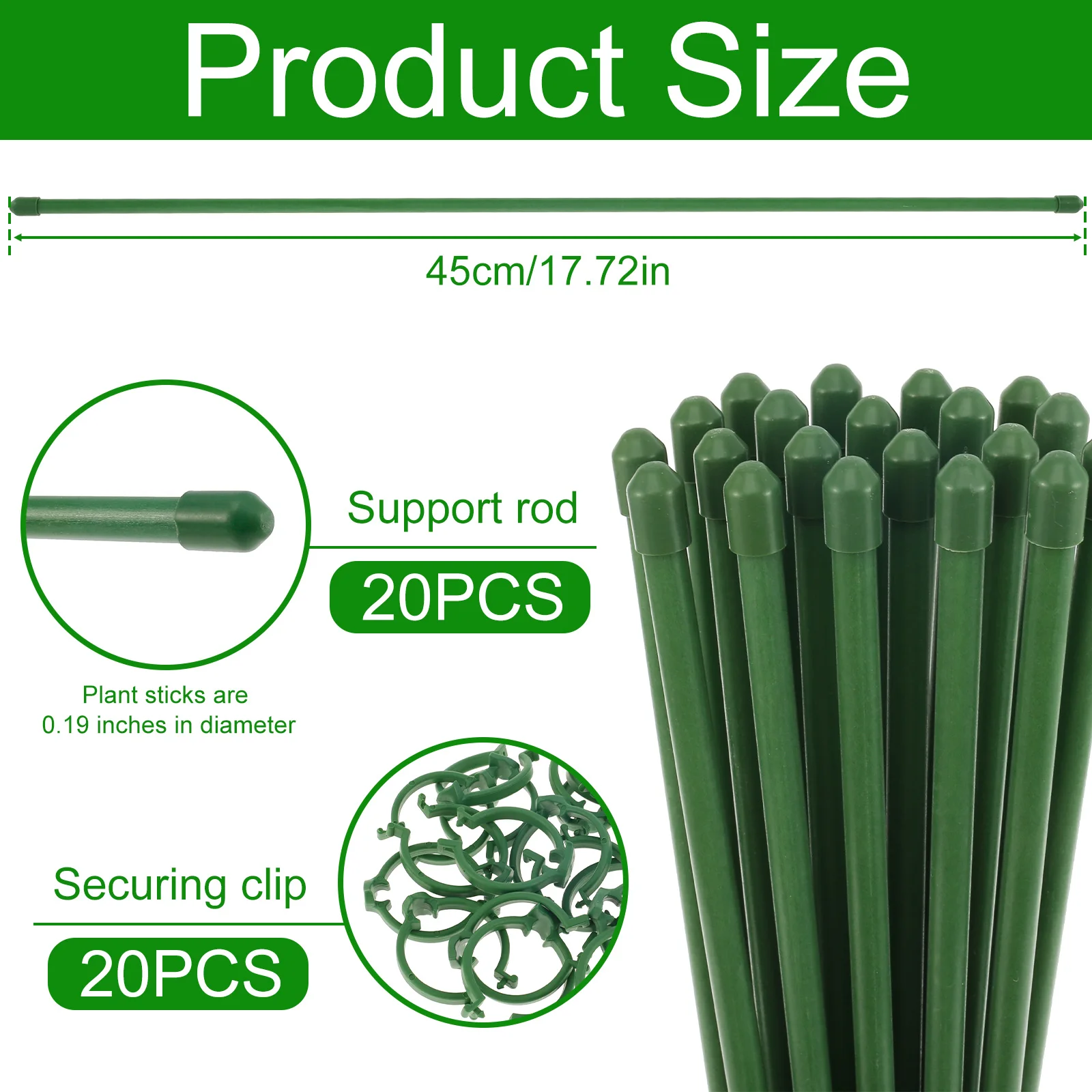 20 Pali Di Supporto Per Piante In Plastica 17 Cm - Anelli Curvi Per Fissare Fusti, Riutilizzabili, Per Orchidee, Pomodori, Rose - 2