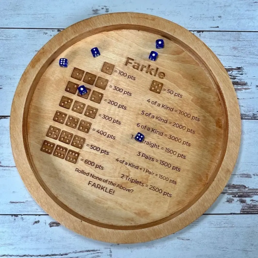 Exercise Patience Wooden Crap Out Dice Score Board Funny Round Farkle Dice Tray Score Pad Wood Tray Board Game