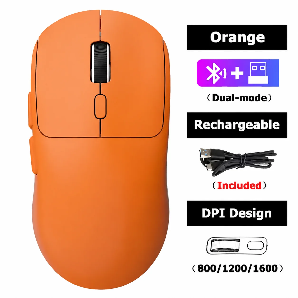 ตัวเลือกสินค้า เมาส์เกมไร้สาย 2.4GHz ชาร์จได้ 4 สี โหมดคู่ บลูทูธ