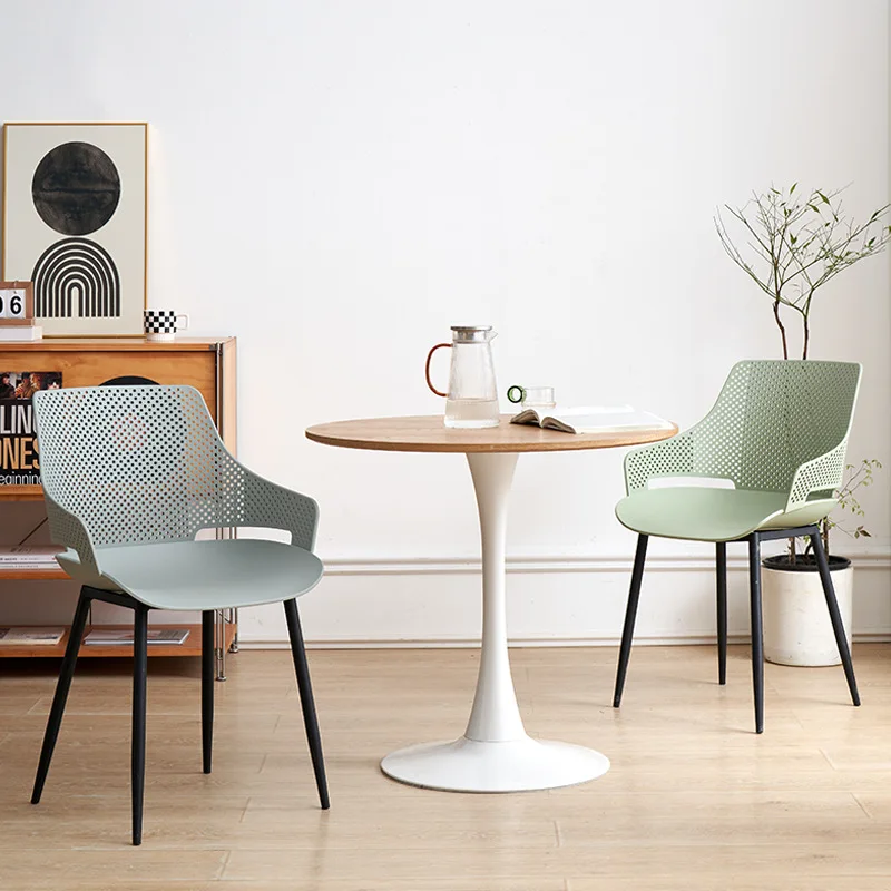 

Modern Household Iron Art Plastic Backrest Dining Chairs Thickened Hollowed Out Fashionable Coffee Shop Leisure Chairs