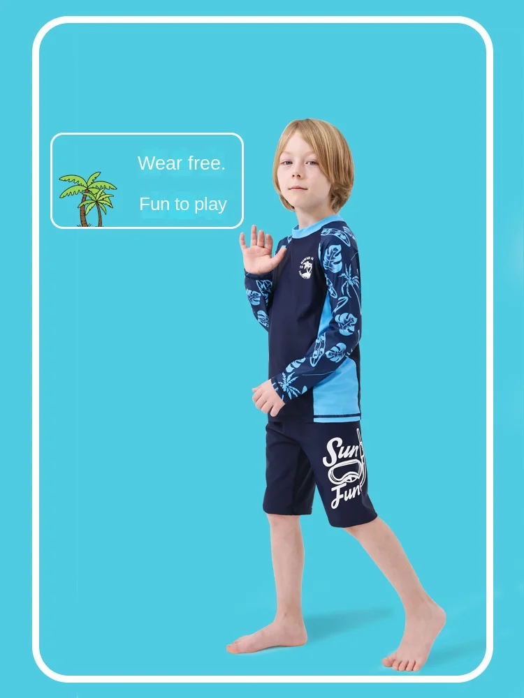 Baby Toddler Boys Three Pieces Swimsuit Set Boys Bathing Suit Rash Guards with Hat UPF 50+ FBA Beachwear