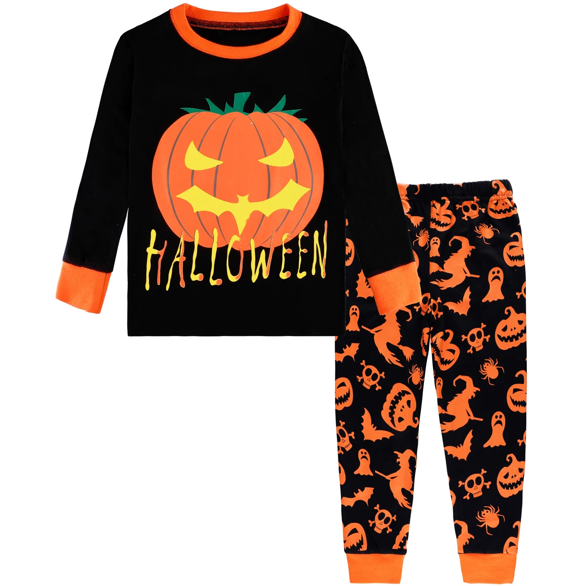 Halloween pijamas conjuntos para crianças, pijamas para