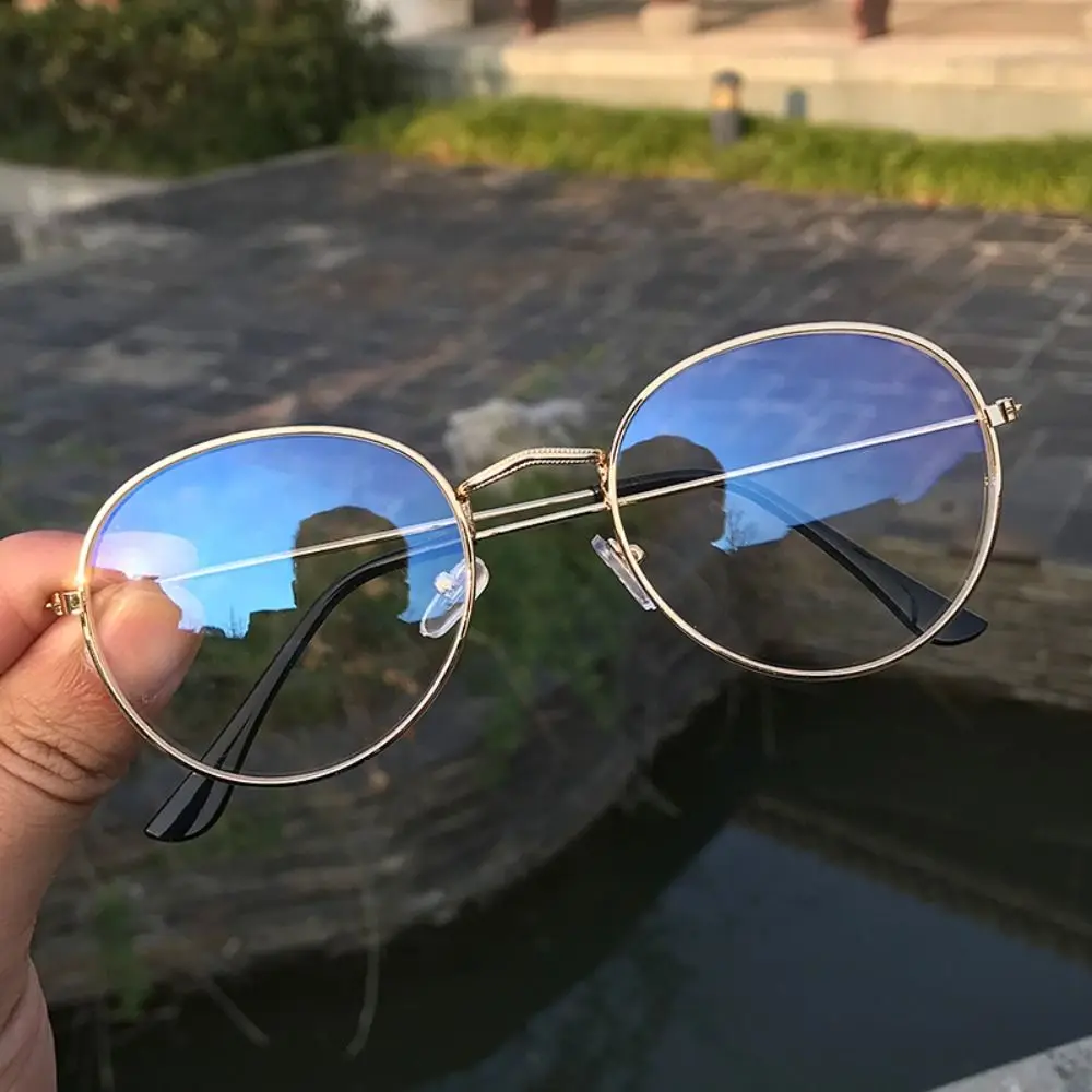 Retro Anti-Blaulicht-Blaulicht-blockierende Brille, blendfrei, runder Rahmen, Computerbrille, Metall, UV 400-Schutzbrille, Unisex – Detail 3