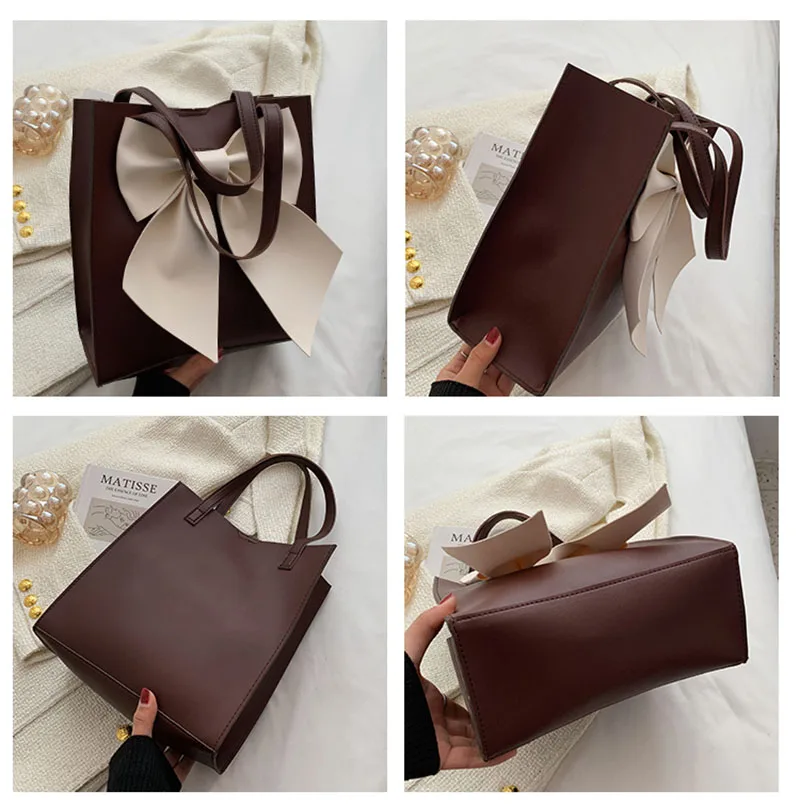 Fashion Shoulder Bag Pu Leather Woman Casual Bow Bags High Capacity Solid Color Luxury Designer For Girls Ttravel Handbag Female