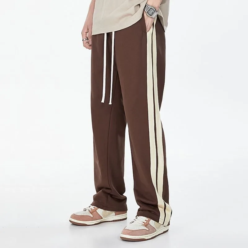 Korean Fashion Men Clothing Harajuku Straight Pants Spring Autumn New Streetwear Casual Contrast Striped Loose Wide Leg Trousers