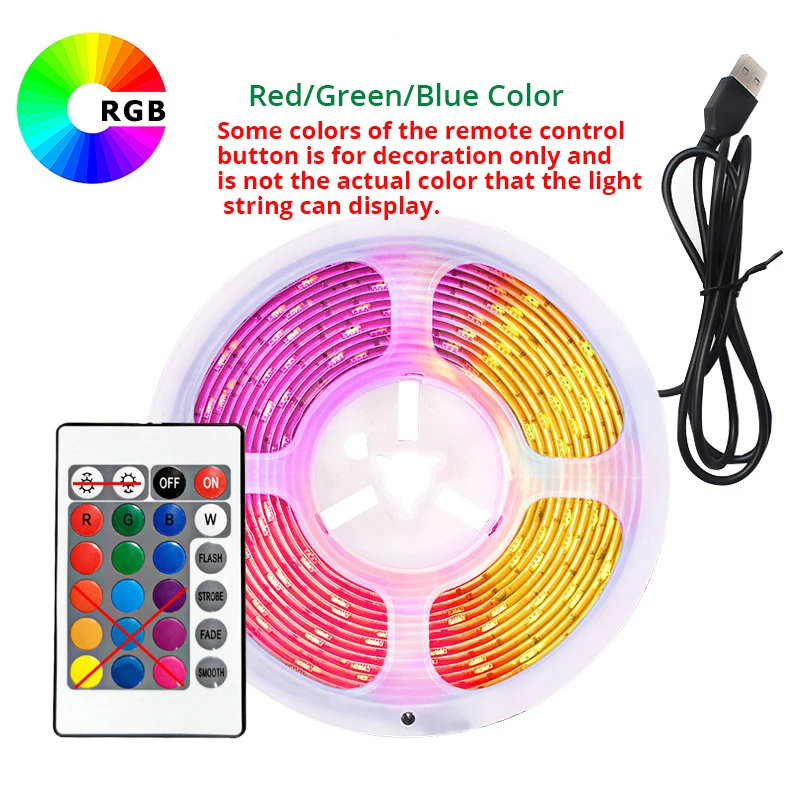 2M/10M USB 2835 LED Strip Light RGB Remote Control Lights Flexible Lamp Tape Ribbon TV Desktop Screen Back Light Diode Tape