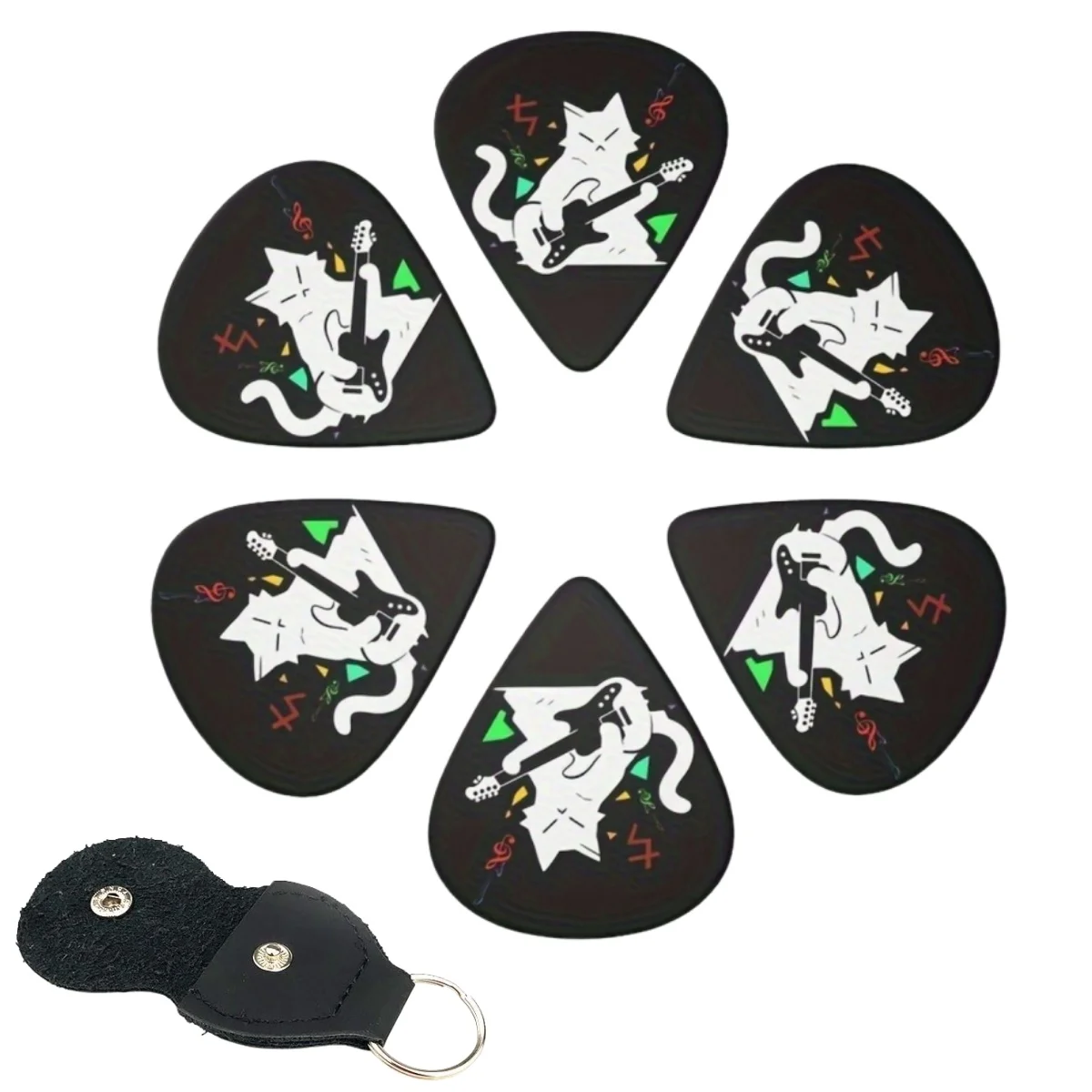 Guitar Picks 6 Pcs Miwayer Original Sound Double-Sided Printed With Keychain Holster For Bass Electric Music Lovers
