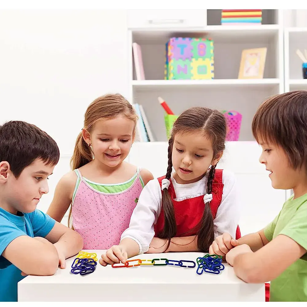 30/150Kids Geometric Chain Linked Buckle Building Block Educational Toy Rainbow Connected Buckle Color Cognitive Educational Toy