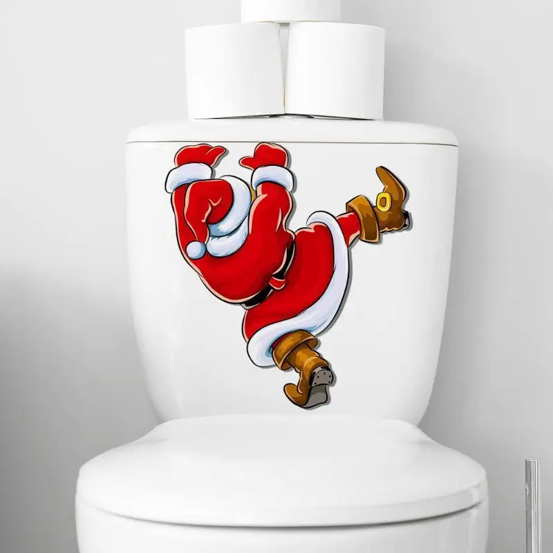 Funny Santa Claus Wall Climbing PVC Stickers Christmas Creative Self-adhesive Toilet Stickers Home Christmas Decoration Stickers