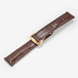 Luxurious Genuine Leather Strap with Folding Buckle - Universal Replacement Watch Band Accessory - 22mm (Brown Rose gold)