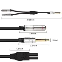 Metal Shell Gold-Plated 6.35mm TS Guitar Signal Audio Y Splitter Cable, 1/4" Male to Dual Mono 1/4" Female Adapter - Image 2
