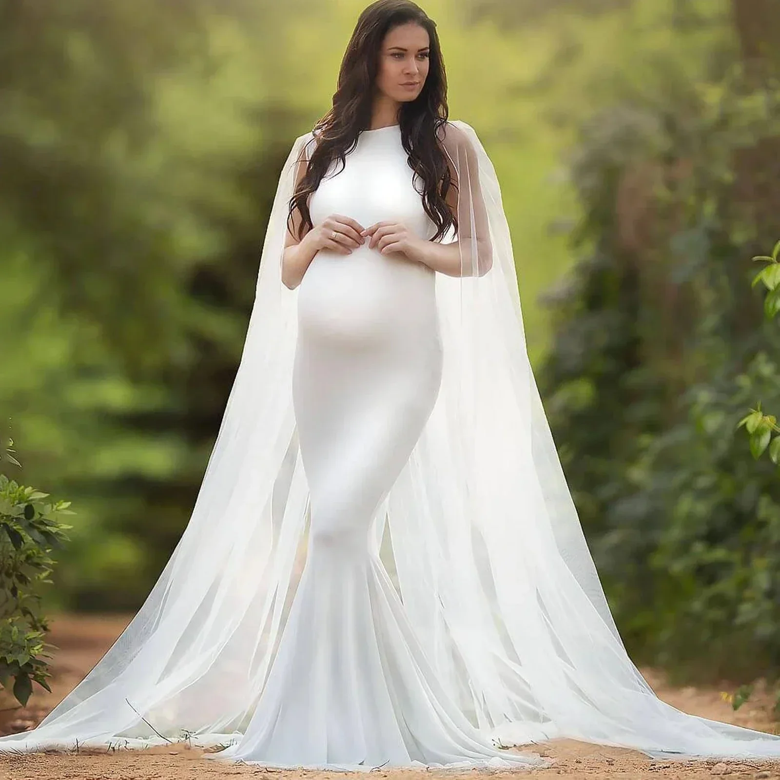 

2023 Stretchy Long Lace Maternity Dresses Women Photography White Pregnant Woman Baby Shower Pregnancy Photo Shoot Dresses Gown