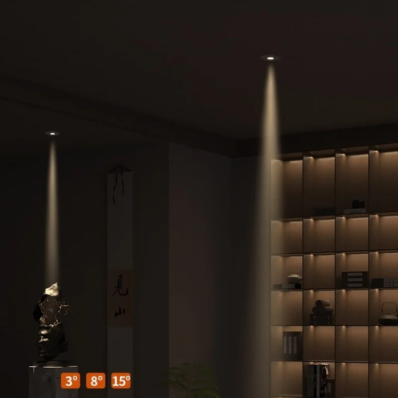 Recessed LED Down light Dimmable Small Angle anti-glare COB spotlights 7W Ceiling lamp 3-8-15&deg; Ambient light AC85-265V Interior