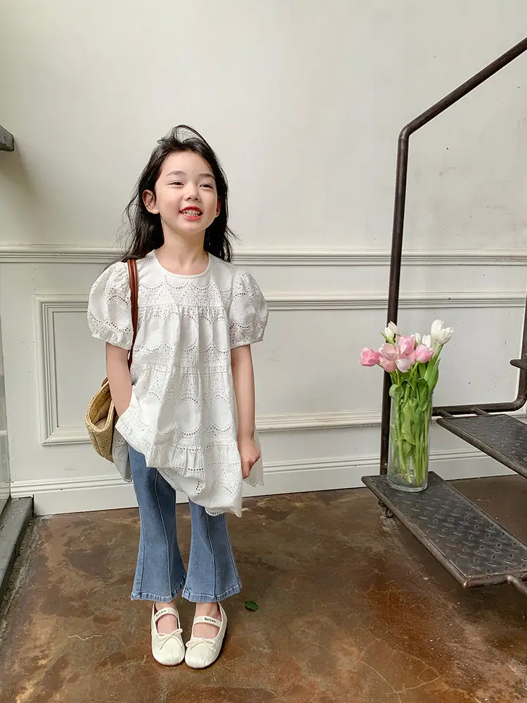 2025년 봄 가을 아동복 여아용 비즈 장식 리본 청바지