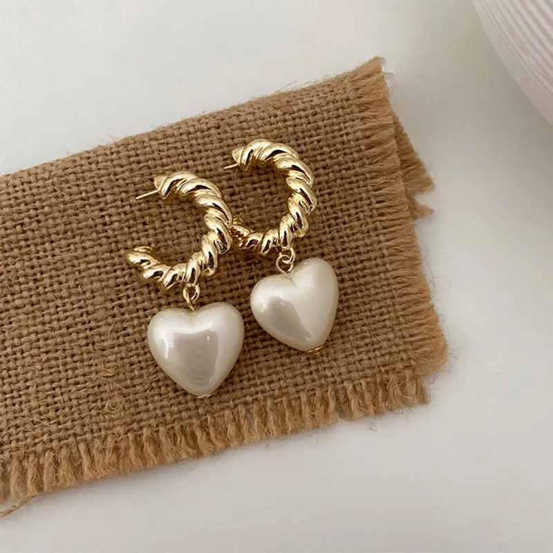 Sweet Cute Heart Shaped Imitation Pearl Earrings For Women Trendy Love